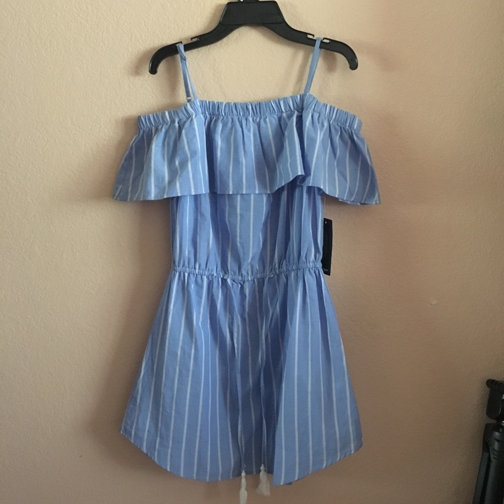 Blue Stripes Off-shoulder dress